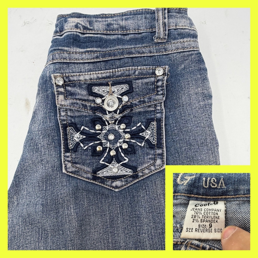Cool-G USA Women's Size 9‎ Cross Jeans Embroidered Rhinestone Pockets Y2K